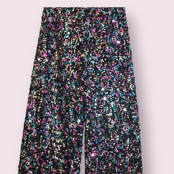 Nasty Gal Rainbow Sequin Wide Leg Pants size US 6 New Years NWT Immediate ship - Picture 3 of 11